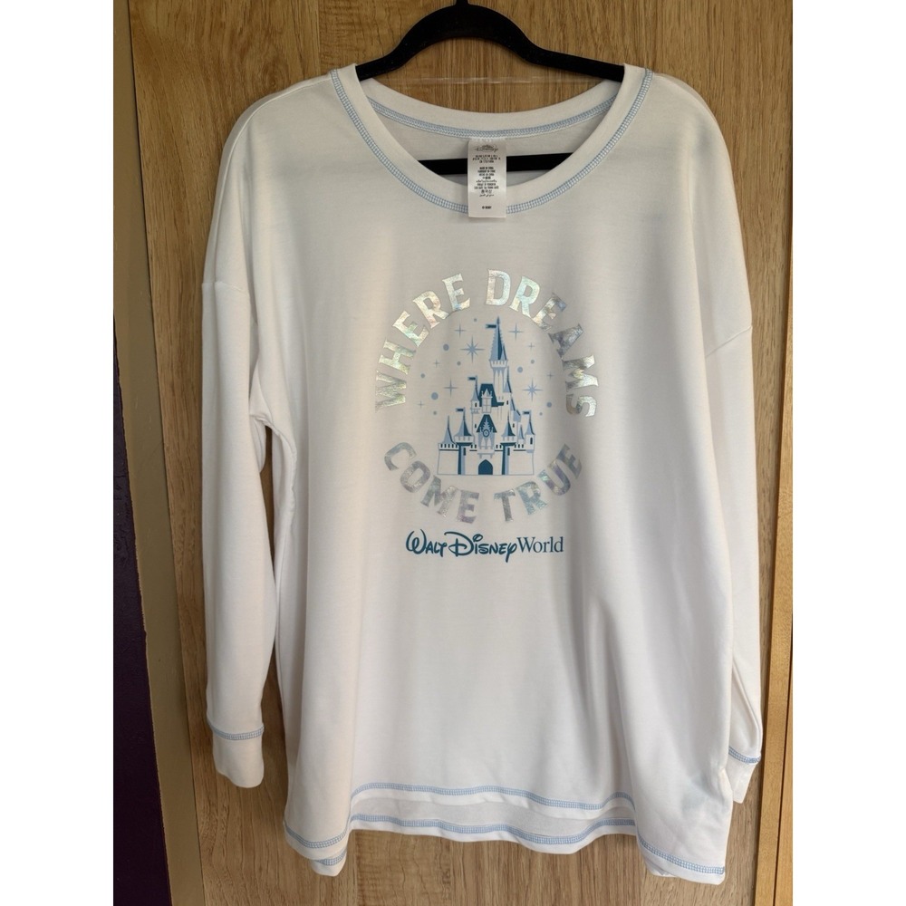 Disney Parks Walt Disney World White Long Sleeve Shirt L Cinderella Castle NWT